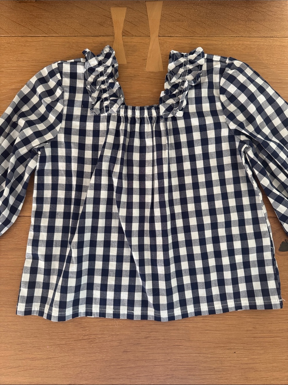 Crewcuts Gingham Ruffle Neck Top in 2T